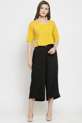 Womens Round Neck Printed Crop Top and Palazzo Set