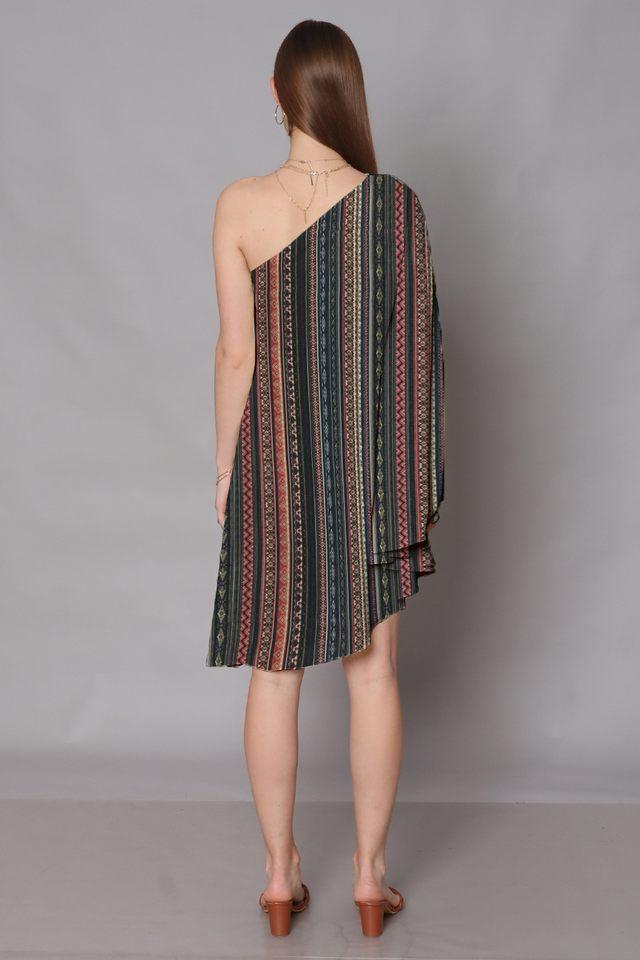 Buy ZINK LONDON Multi Geometric Print One Shoulder Polyester Women s Knee Length Dress Shoppers Stop