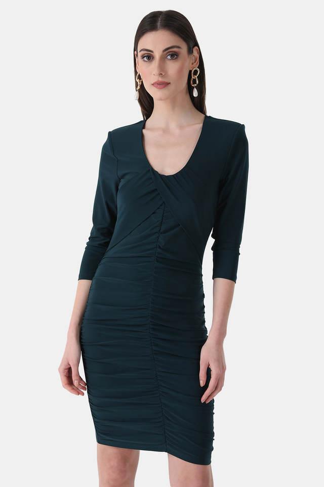 Buy KAZO Green Printed Blended Round Neck Women s Mini Dress Shoppers Stop