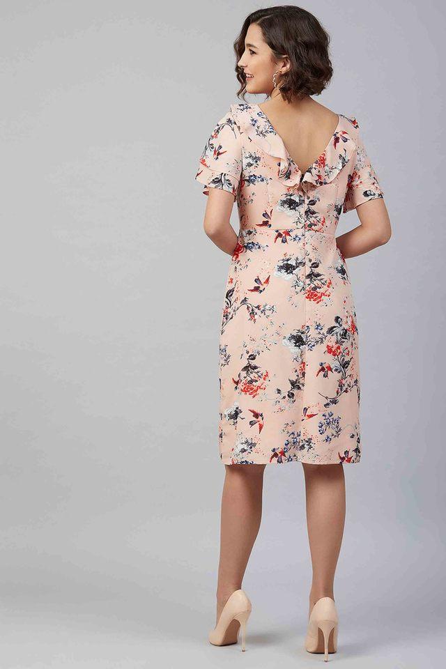 Printed Round Neck Polyester Womens A-Line Dress