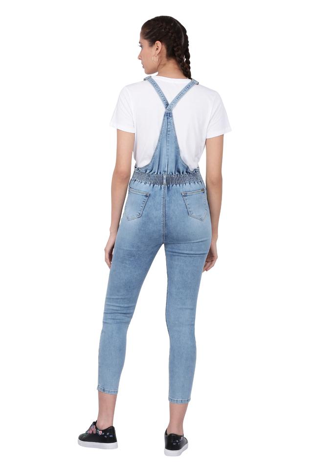 Buy KRAUS Light Blue Womens 5 Pocket Mild Wash Distressed Dungarees