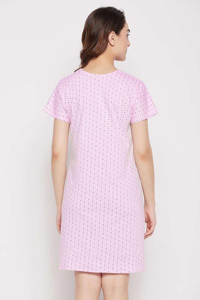 Buy CLOVIA Print Me Pretty Short Night Dress in Baby Pink Cotton