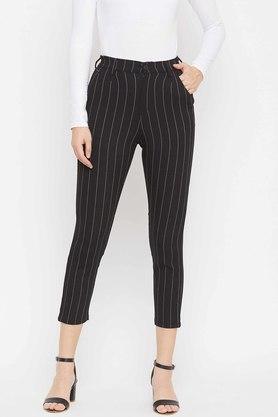 Buy CRIMSOUNE CLUB Black Womens Black Striped Trouser  Shoppers Stop