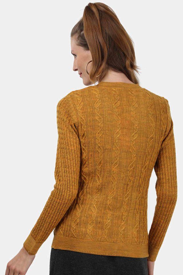 Buy MONTE CARLO Yellow Self V-Neck Blend Wool Womens Cardigan