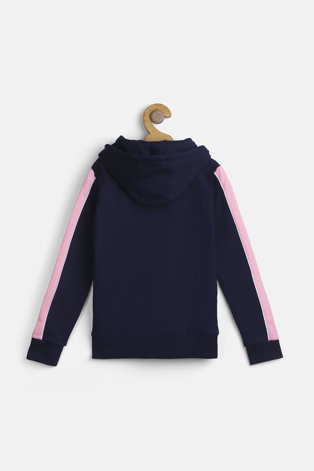 Buy LIFE Navy Printed Cotton Hood Girls Sweatshirt