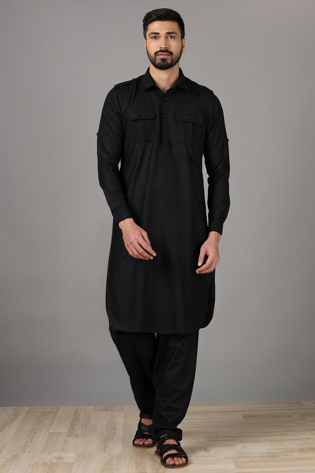 Buy BANDEYA Black Solid Poly Viscose Men s Festive Wear Pattani