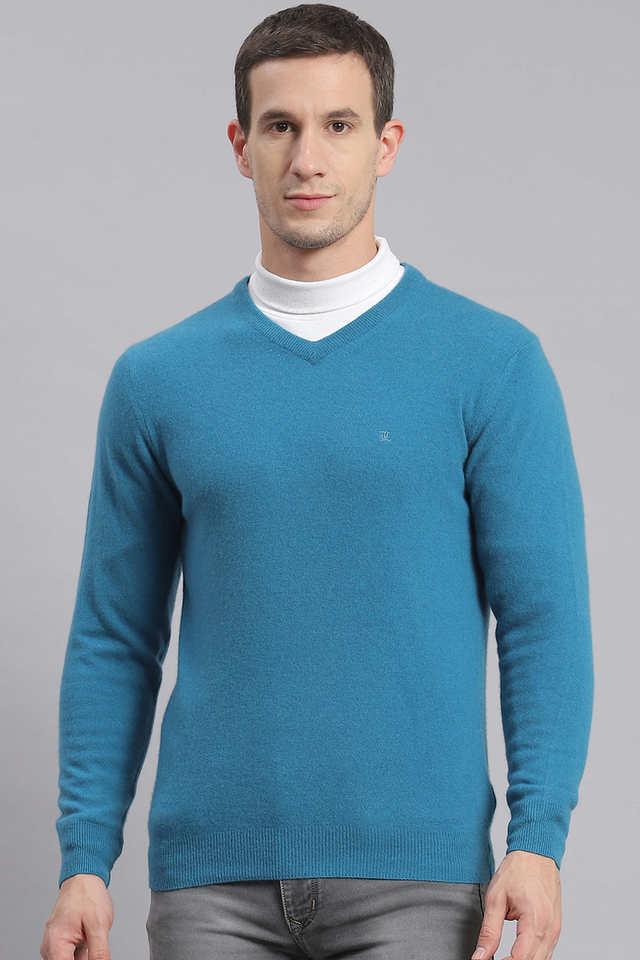 Buy MONTE CARLO Blue Solid Wool V Neck Men s Sweater Shoppers Stop