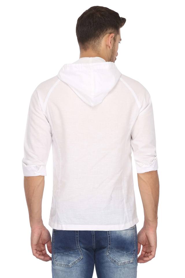 Buy MUFTI White Mens Hooded Slub Shirt Shoppers Stop