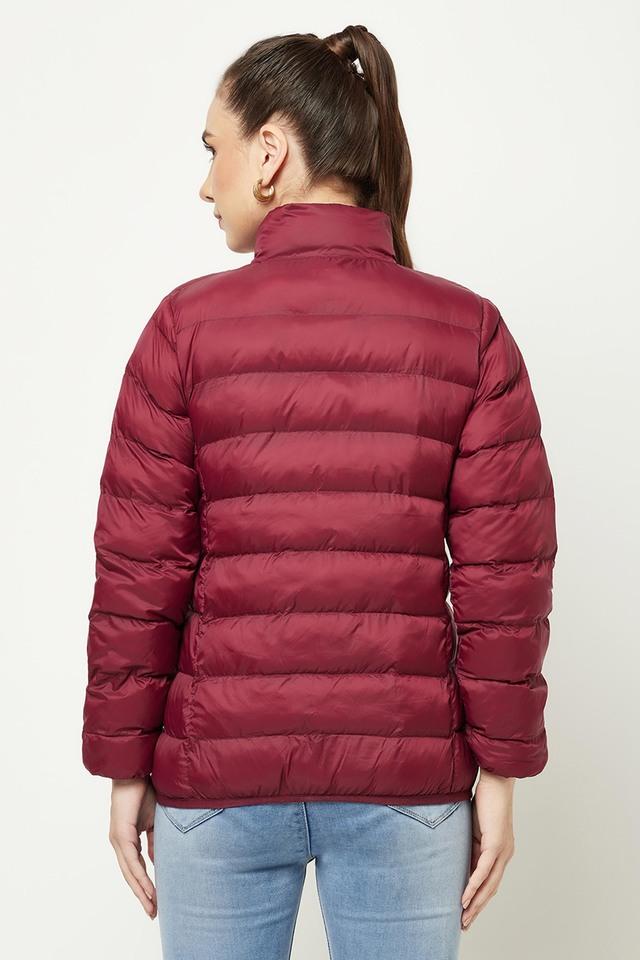 Buy CRIMSOUNE CLUB Cherry Solid Nylon Round Neck Womens Puffer Jacket