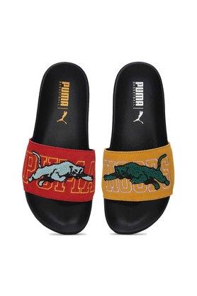 Buy PUMA Black Synthetic Leather Regular Slip On Mens Slides