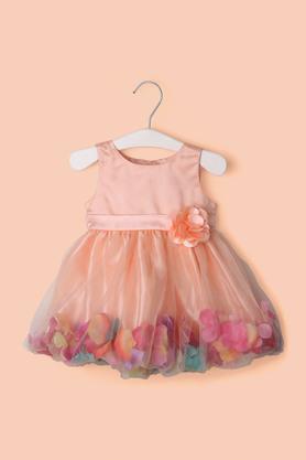 Buy KARROT Peach Solid Poly Blend Round Neck Infant Girl s Dress