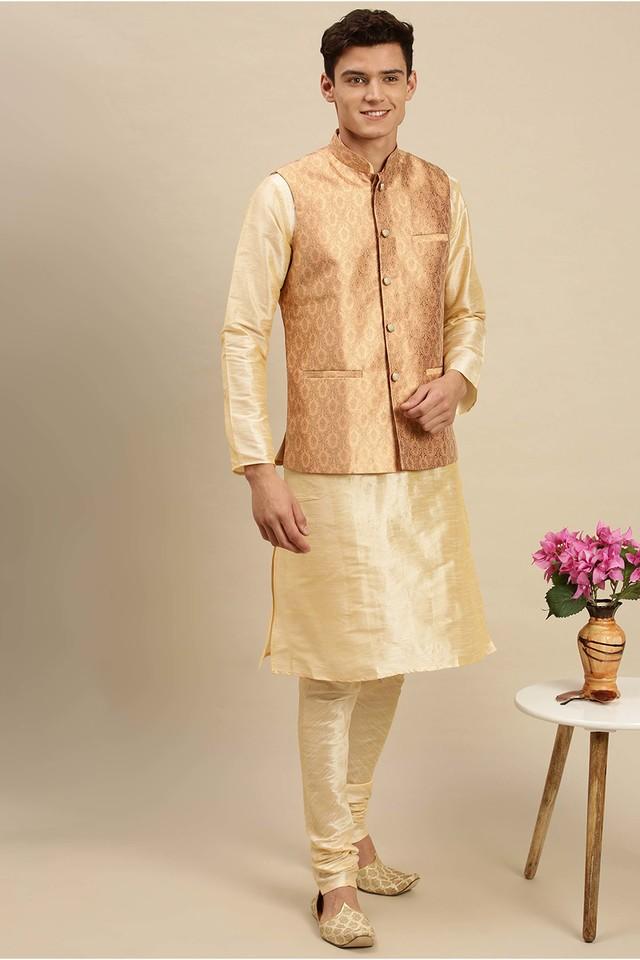 Buy Peach 3-Piece Ethnic Suit for Men by Maxence Online | Ajio.com