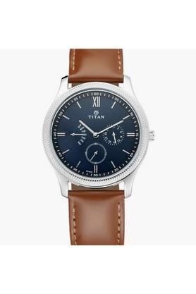 Buy TITAN Mens 49.50 x 8 x 42 mm Blue Dial Leather Analog Watch