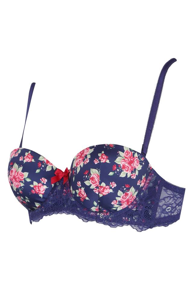 Womens Floral Printed Lace Padded Underwired Balconette Bra