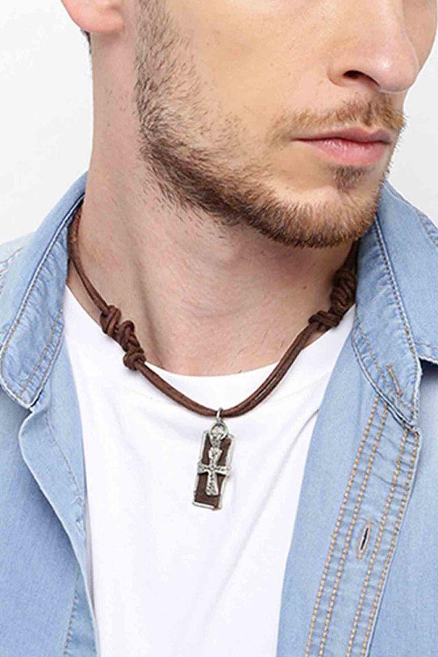 925 Sterling Silver Mens Compass Pendant Necklace with Leather Cord »  Anitolia