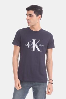 Calvin Klein Jeans Printed Men Round Neck Light Blue T-Shirt - Buy