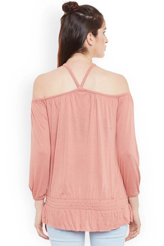 Peach halter neck ruffle top deals