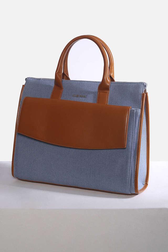 Buy ALLEN SOLLY Blue Denim Zipper PU Women s Formal Wear Laptop Bag Shoppers Stop