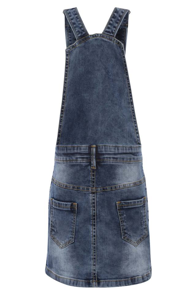 Girls Strappy Neck Stone Wash Dungaree Dress