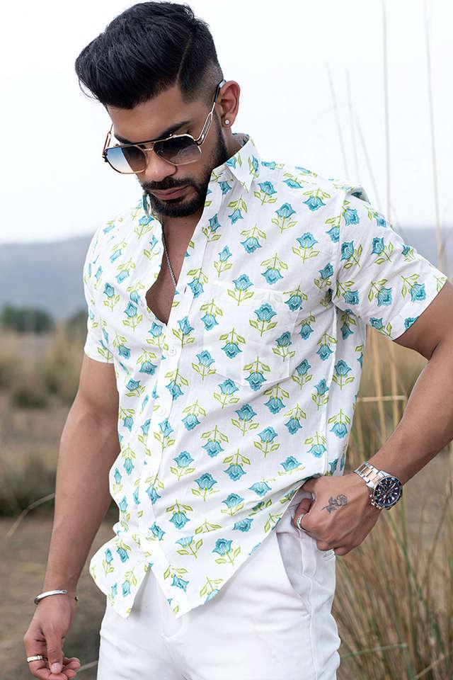 Sky blue hot sale printed shirt