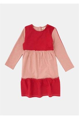 Solid Cotton Round Neck Girls Casual Wear Dress