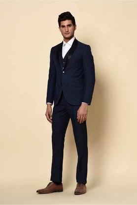 Buy BLACKBERRYS Navy Solid Polyester Viscose Slim Fit Men's Formal