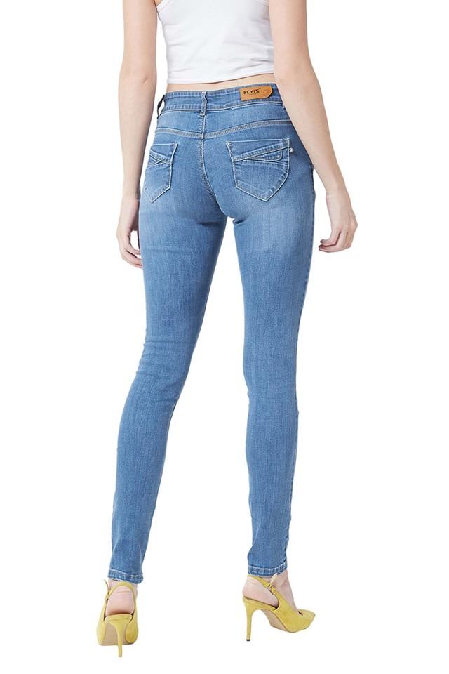 Women Fashion Skinny Jeans Denim Printed Full Length Seamless Leggings  Jeggings (Star Blue) 