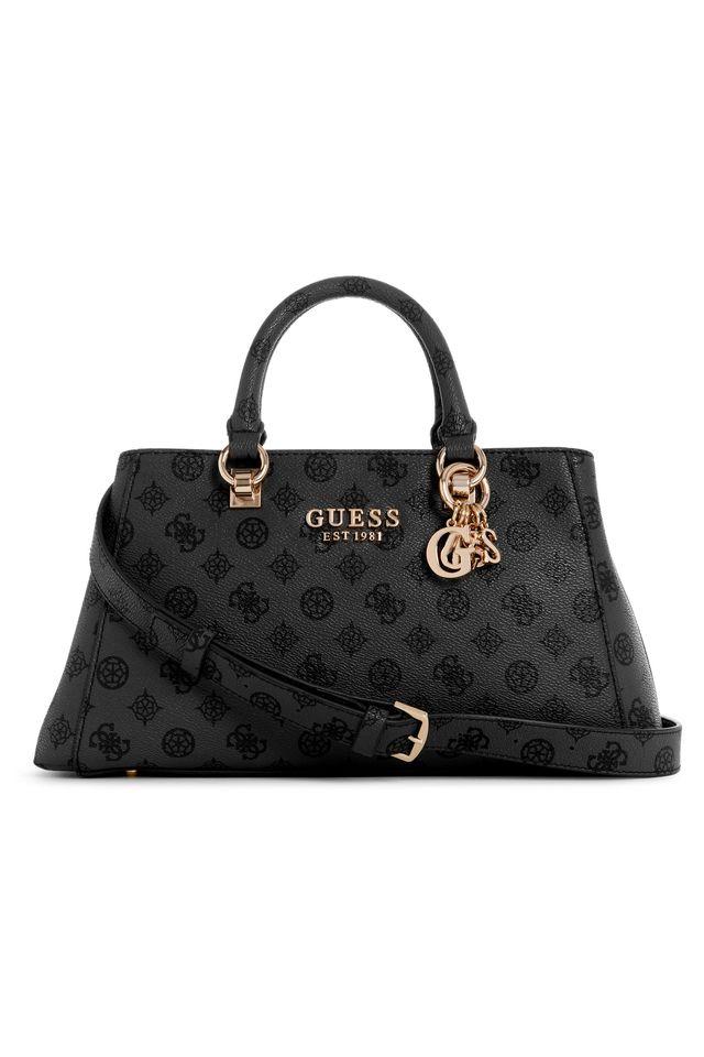 Buy GUESS Charcoal Zipper Closure PU Women s Evelune Girlfriend Satchel Shoppers Stop
