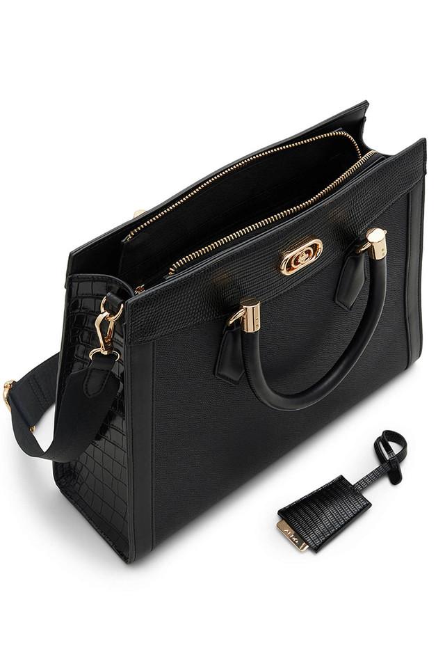 Buy ALDO Black Synthetic Zipper Closure Women s Satchel Bag Shoppers Stop