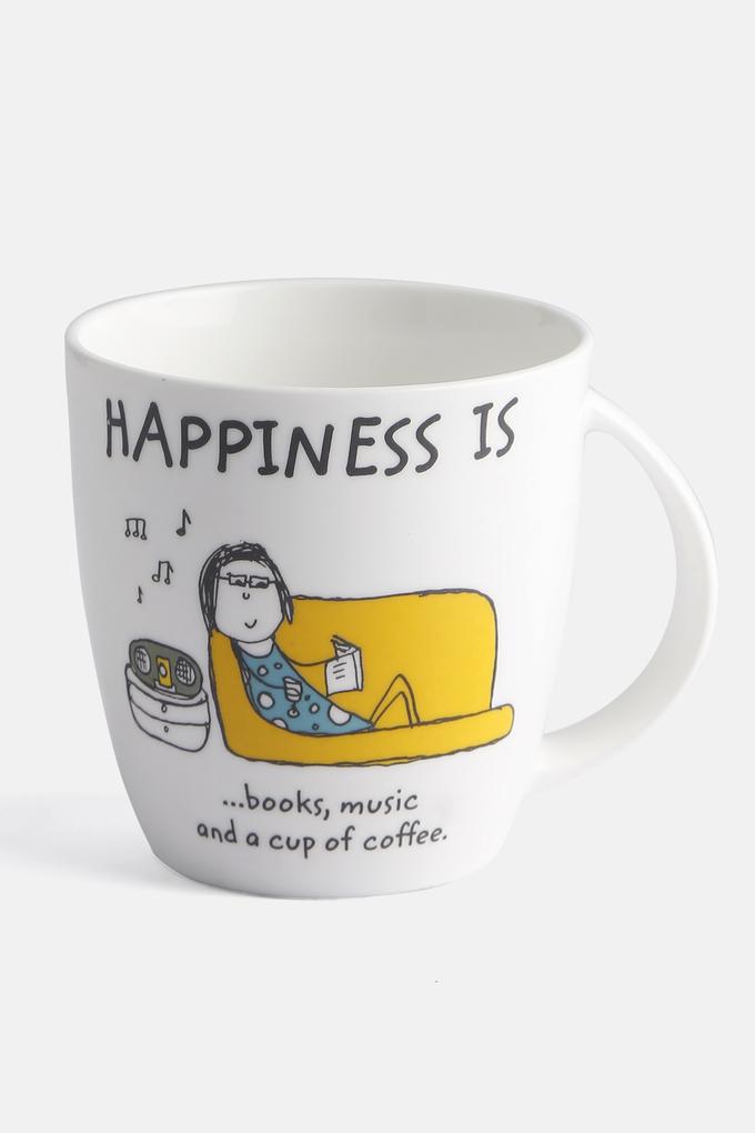 Buy IVY White Ceramic Happiness Is Book Music And Coffee Mug - 300 ml