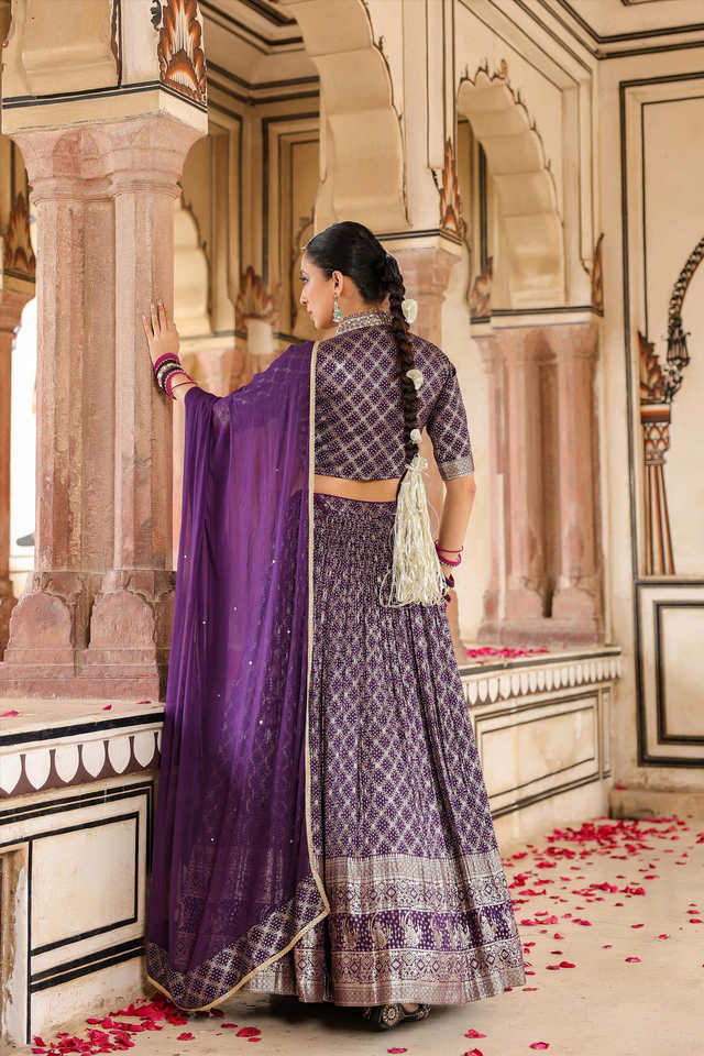 Girls Purple Chinon Shibori Print Lehenga Choli Set