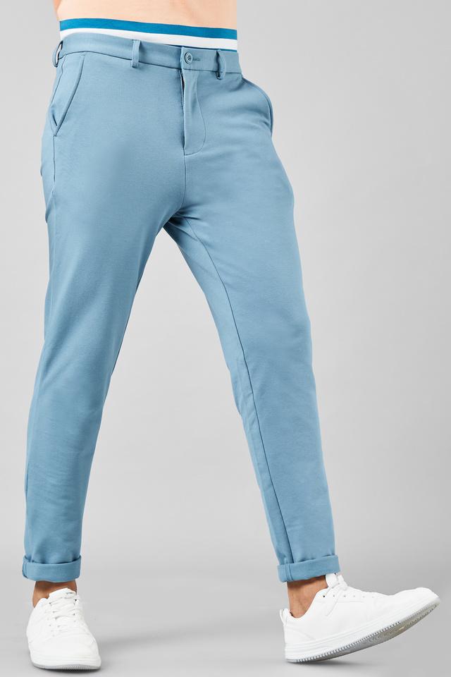 Mens Combo of 2 Sky Blue Color Open Bottm Plain Casual Formal Trouser Track  Pants Pack of 2