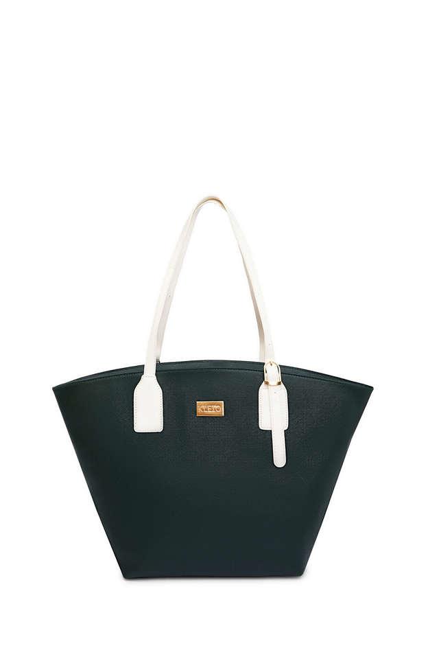 Buy KLEIO Dark Green Vegan Zipper Tote Bag Shoppers Stop