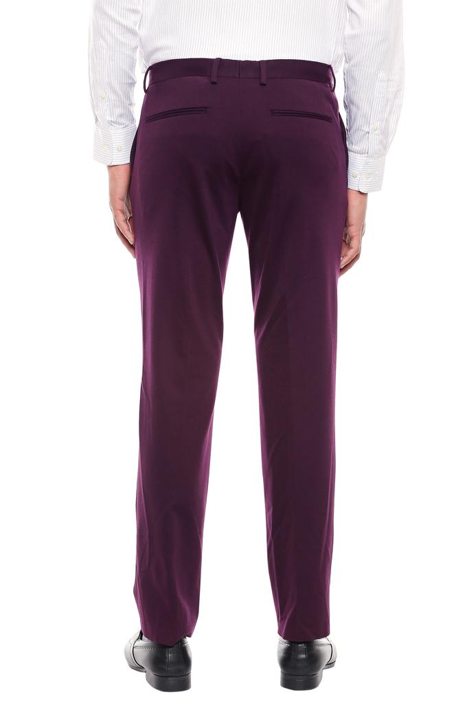 Purple Mid Rise Check Linen Trousers