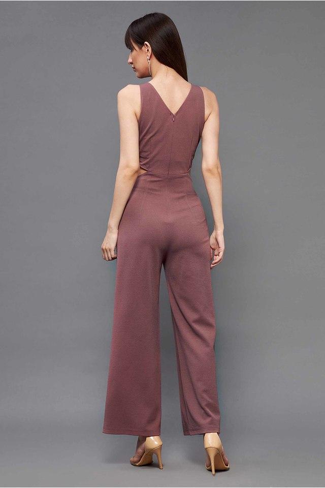 Buy MISS CHASE Mauve Solid Polyester Slim Fit Womens Regular Jumpsuit