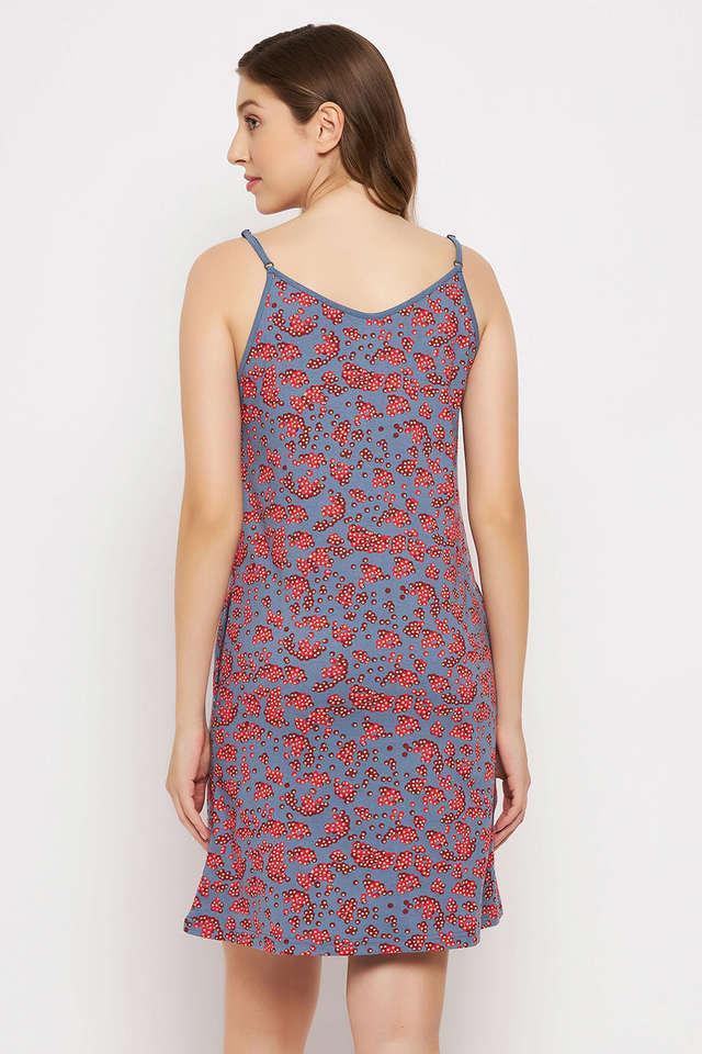 Buy CLOVIA Print Me Pretty Short Night Dress in Yale Blue Cotton