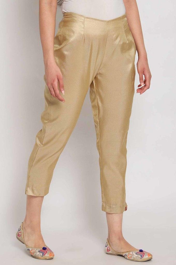 Beige Viscose Rayon Self Geometric Embroidered Pant at Soch