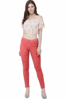 Buy GO COLORS Red Womens Solid Mid Rise Jeggings