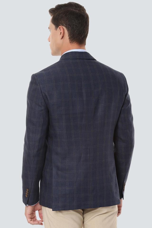 Louis Philippe Black Linen Slim Fit Checks Blazer