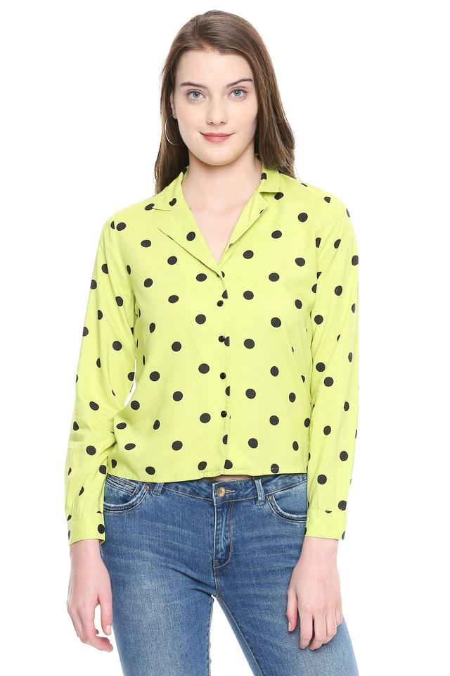 Womens Notched Lapel Polka Dot Shirt 
