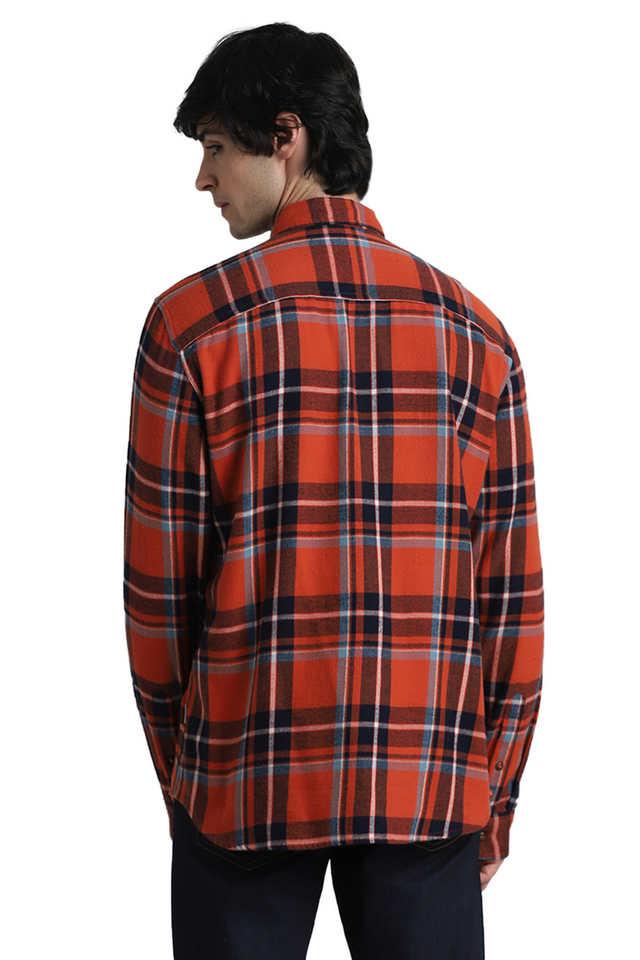 Buy JACK AND JONES Orange Checks Cotton Regular Fit Men's Casual Shirt