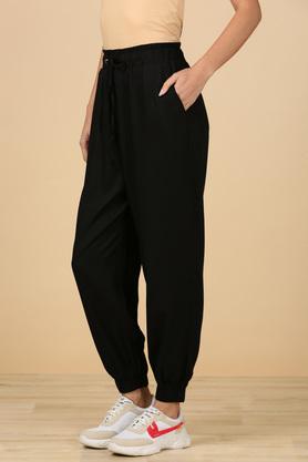 Women Black Regular Fit Solid Casual Trousers