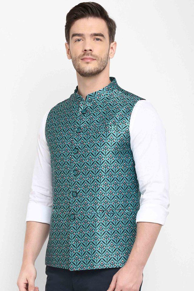 Buy Men Green Textured Nehru Jacket Online - 681978 | Peter England