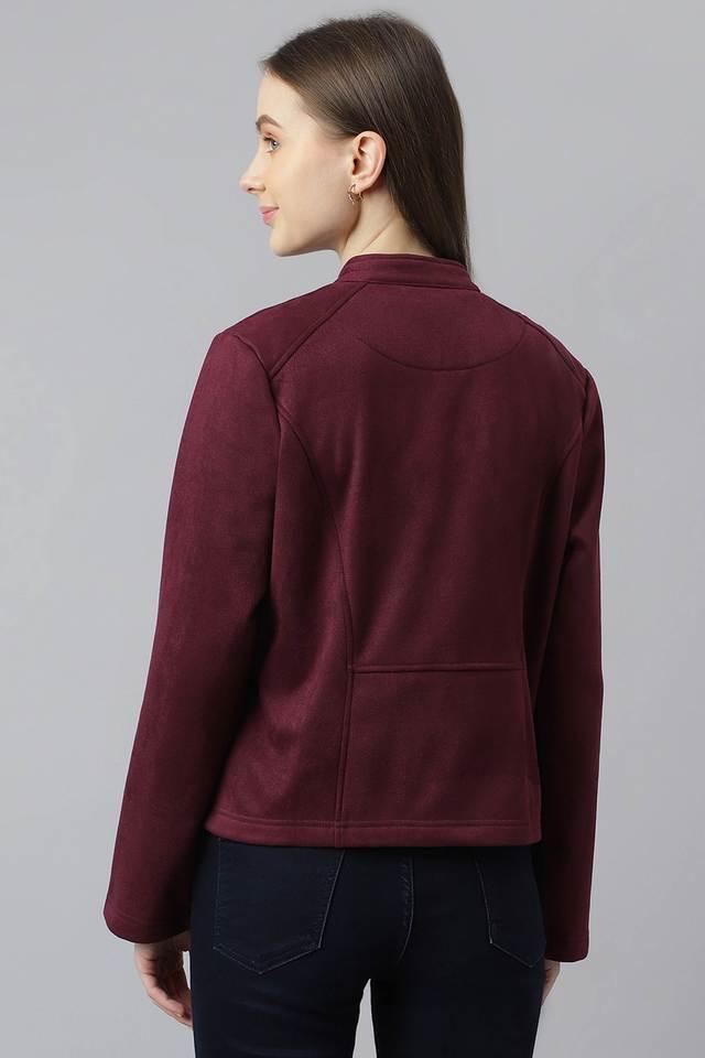 Buy LATIN QUARTERS Wine Solid Polyester Collared Women s Jacket Shoppers Stop