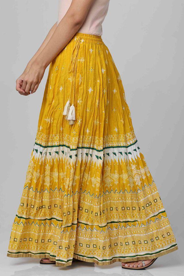 Buy HAUTE CURRY Yellow Womens Cotton Flared Skirt Shoppers Stop