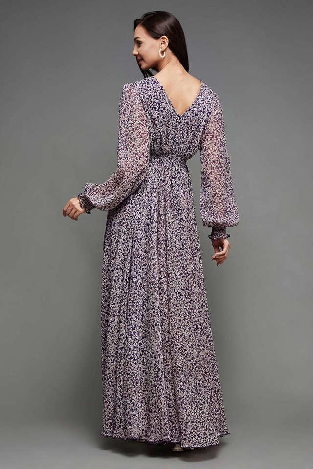 Floral chiffon maxi sales dress with sleeves