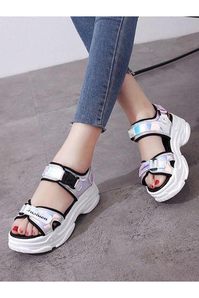 Open toe velcro platform platform color block sandals new arrivals