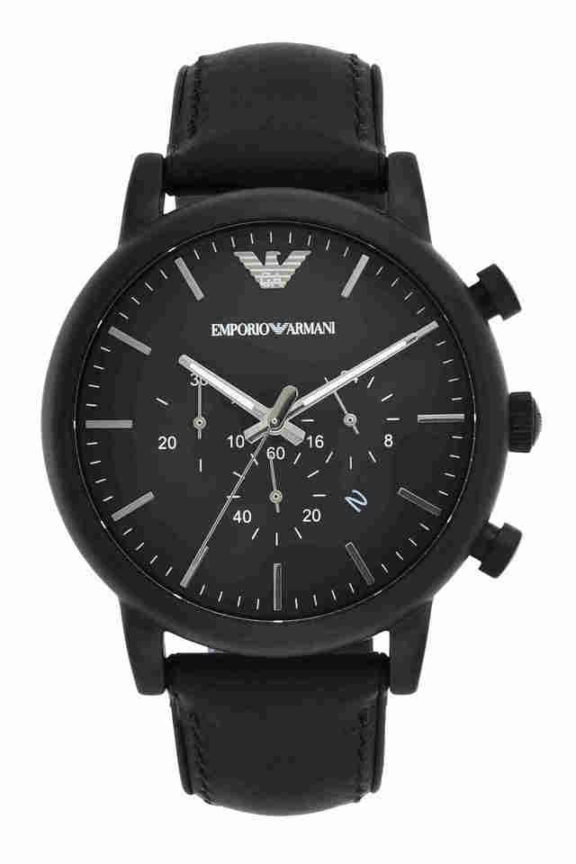 Armani watches outlet black leather strap