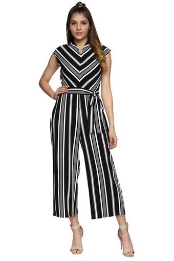 v neck striped jumpsuit