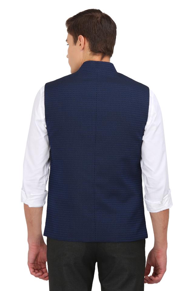 Buy SALWAR STUDIO Men White Art Silk Digital Printed Sleeveless Nehru Jacket  online